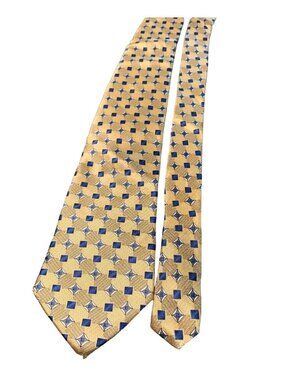 Stafford Mens Silk Necktie Gold Blue Diamond Pattern Classic Design Tie